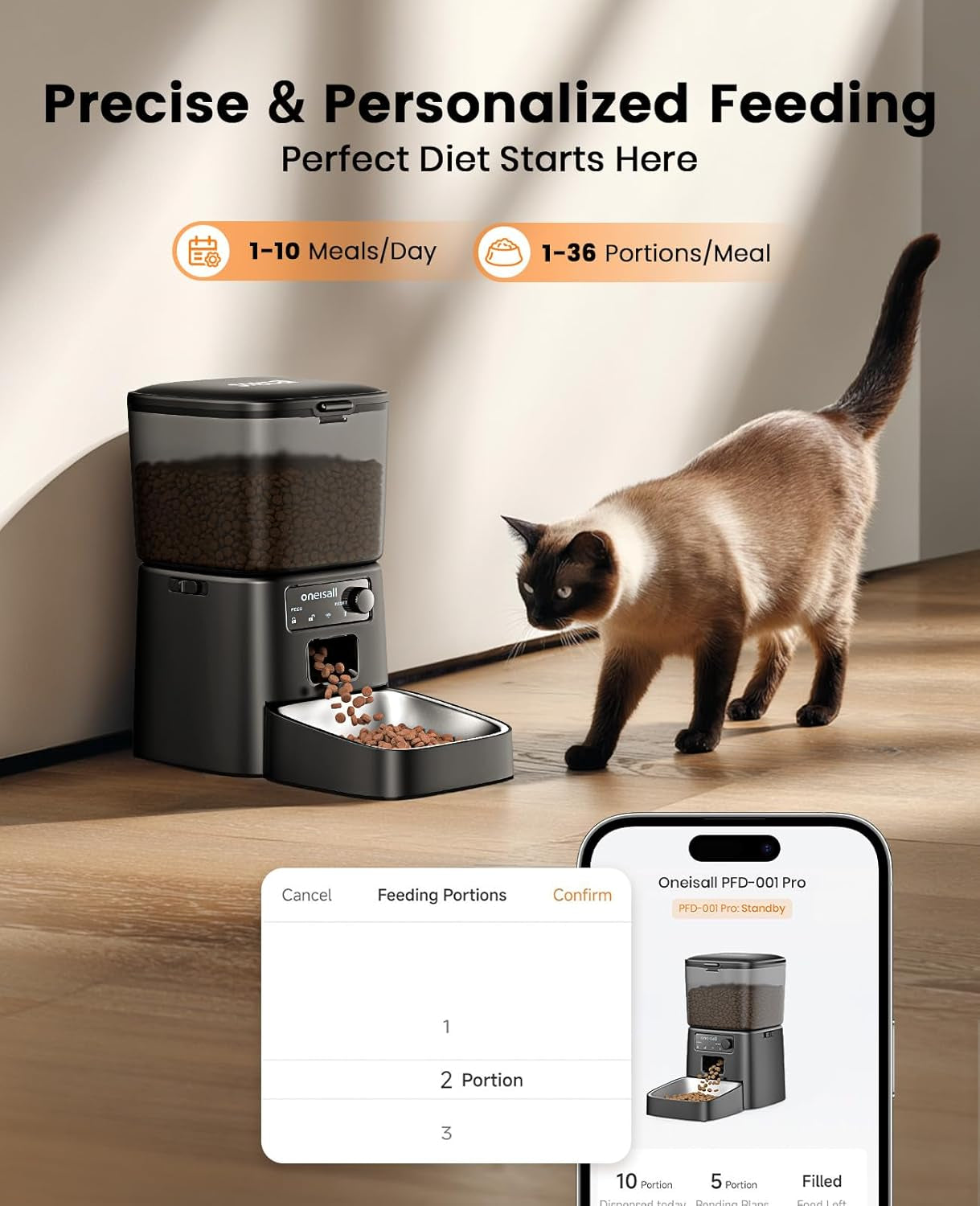 Automatic Cat Feeder, Wifi Cat Food Dispenser with App Control, Auto Cats Feeder Automatic for Dry Food, Smart Pet Food Dispenser with Portion Control for Small Pets Indoor