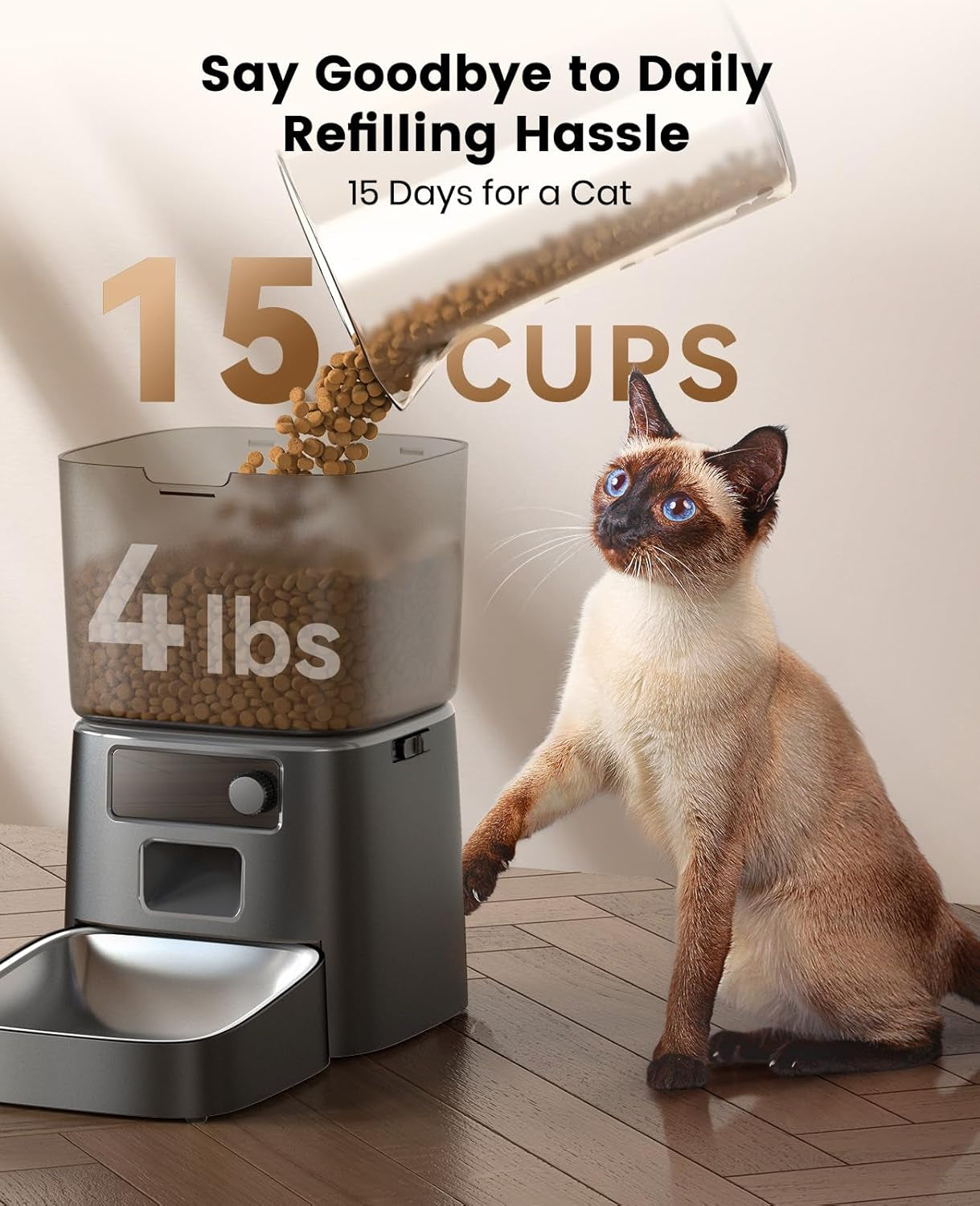 Automatic Cat Feeder, Wifi Cat Food Dispenser with App Control, Auto Cats Feeder Automatic for Dry Food, Smart Pet Food Dispenser with Portion Control for Small Pets Indoor