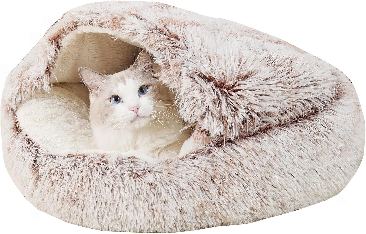 2-in-1 Round Cat Bed & Warm Pet House, Pink Plush Cushion - 40x40cm