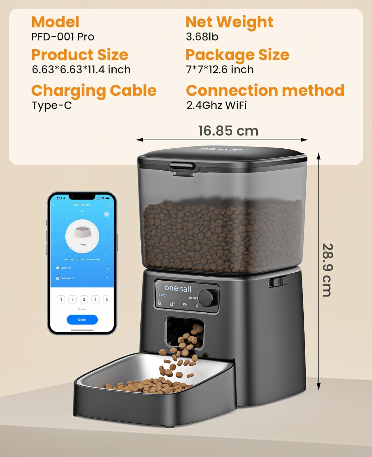 Automatic Cat Feeder, Wifi Cat Food Dispenser with App Control, Auto Cats Feeder Automatic for Dry Food, Smart Pet Food Dispenser with Portion Control for Small Pets Indoor