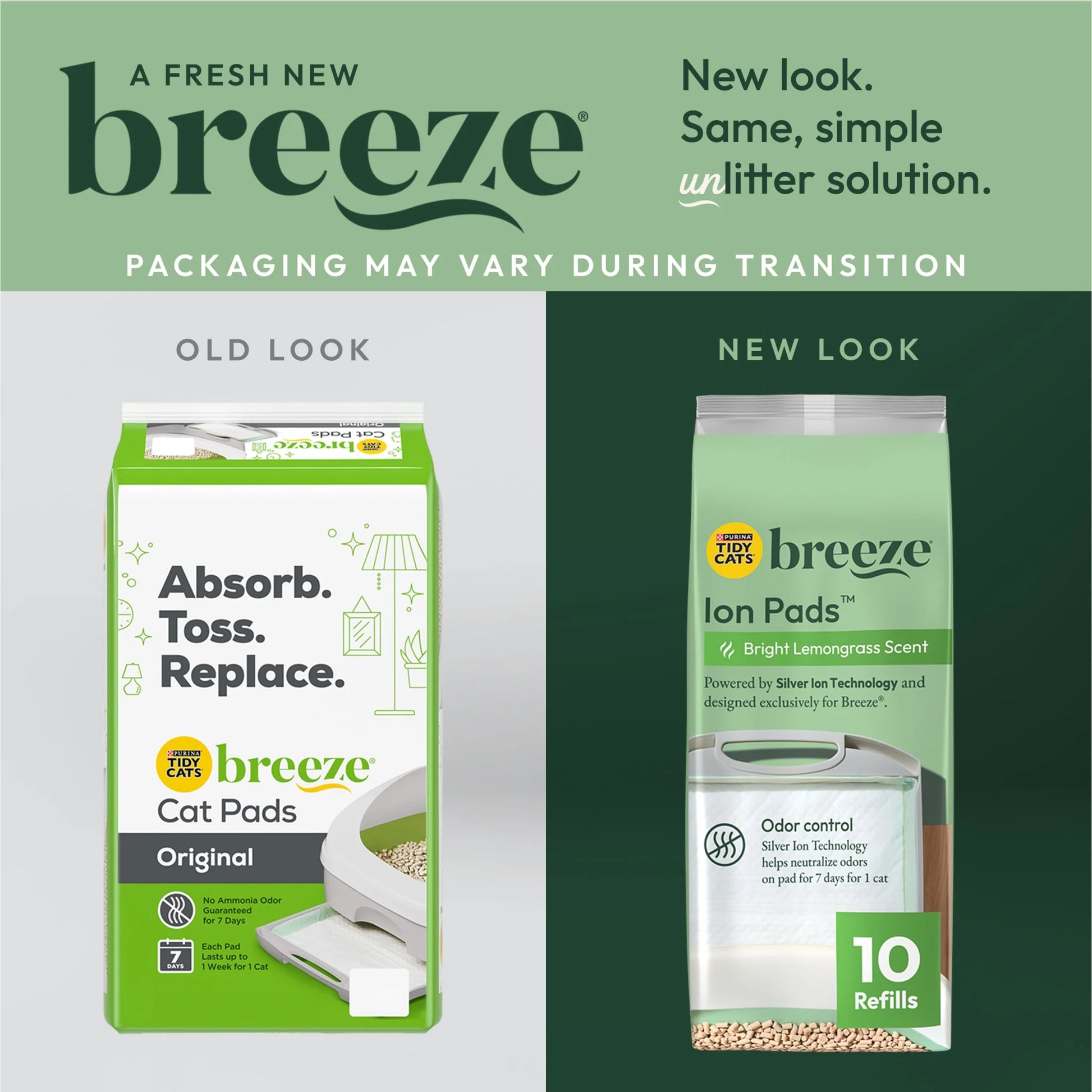 Purina  Breeze Bright Lemongrass Scented Ion Cat Litter Pads Refill Pack