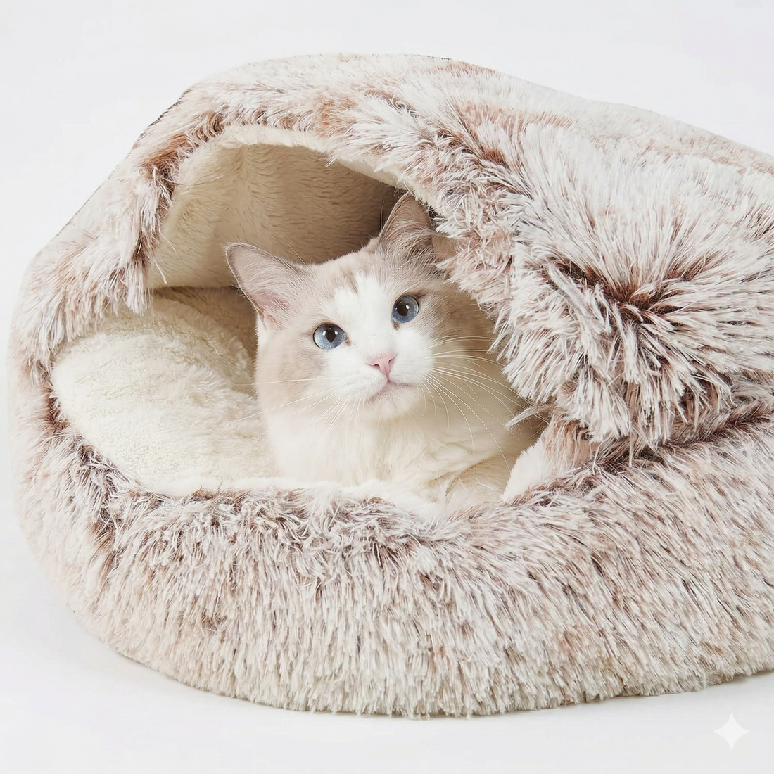 2-in-1 Round Cat Bed & Warm Pet House, Pink Plush Cushion - 40x40cm