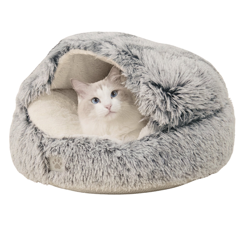 2-in-1 Round Cat Bed & Warm Pet House, Pink Plush Cushion - 40x40cm