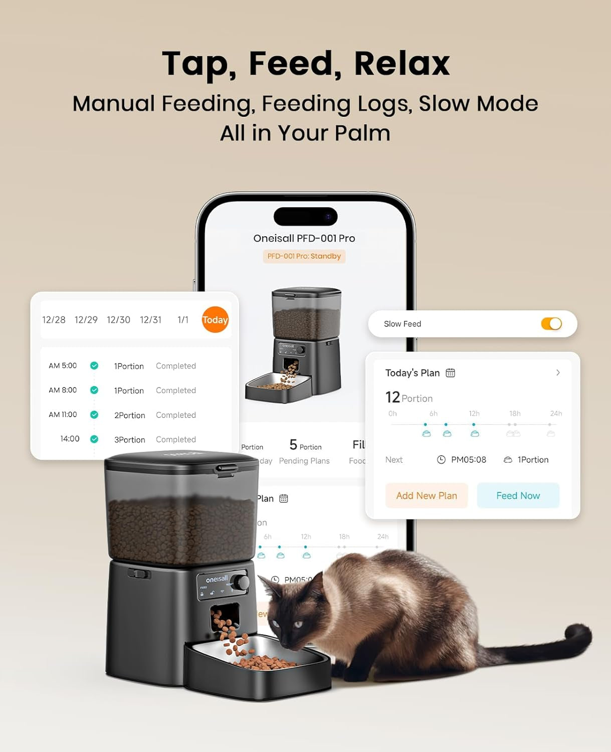 Automatic Cat Feeder, Wifi Cat Food Dispenser with App Control, Auto Cats Feeder Automatic for Dry Food, Smart Pet Food Dispenser with Portion Control for Small Pets Indoor